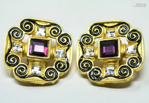 Pair Givenchy Gilt Quatrefoil Form Clip Earrings