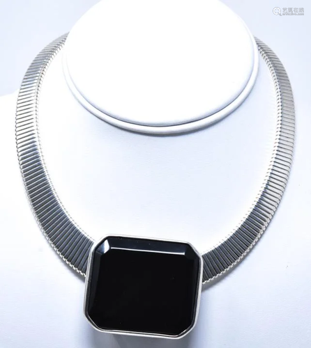 Sterling Collar Necklace W Large Scale Onyx Slide