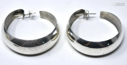 Pair Mexico Sterling Silver Large Hoop Earrings