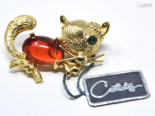 Castlecliff Gilt Cat Motif Pin / Brooch