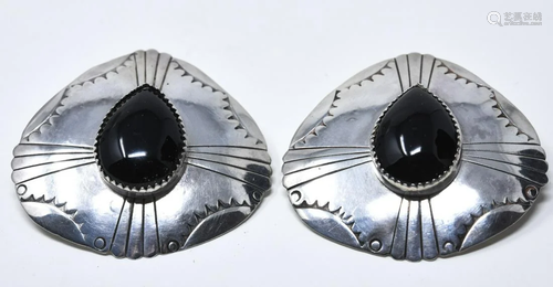 Pair Navajo Sterling & Onyx Earrings