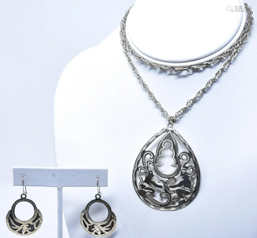 900 Silver Necklace & Pair Earrings