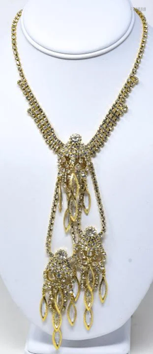 Vintage Gilt Metal & Prong Set Rhinestone Necklace