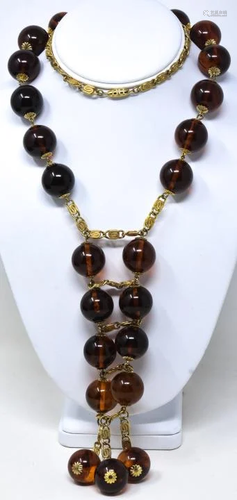 Vintage Gilt Metal Faux Tortoise / Amber Necklace