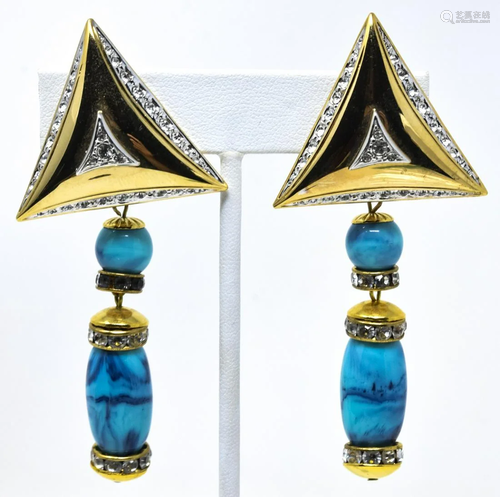 Vintage C 1990s Gilt & Turquoise Glass Earrings