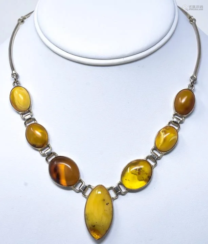 Sterling Silver & Butterscotch Amber Necklace