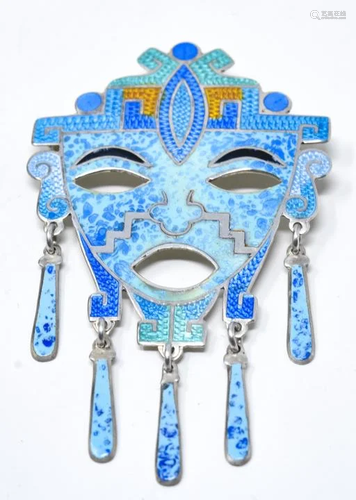 Sterling & Enamel Aztec Mask Pin or Pendant