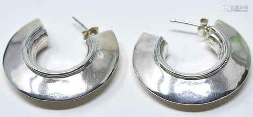 Pair Sterling Puffy Knife Edge Hoop Earrings