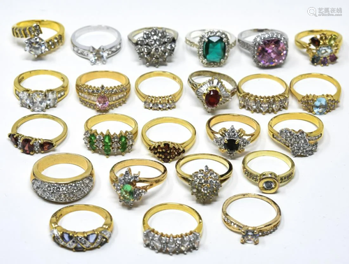 Collection of 24 Vintage Faux Diamond & Gold Rings