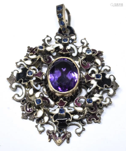 Austro Hungarian Sapphire & Amethyst Pendant