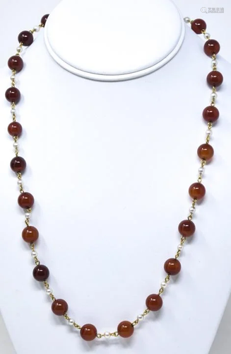 18k Gold Carnelian Akoya Pearl Necklace