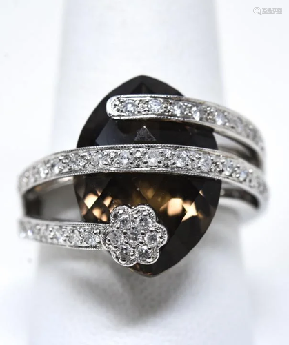 14k White Gold Diamond Smoky Quartz Ring