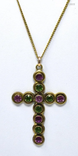 Gold Filled & Paste Stone Cross Pendant Necklace