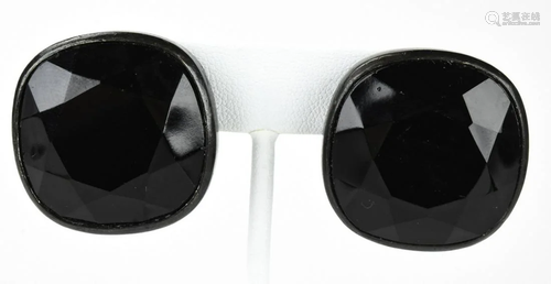 Kenneth Jay Lane Faceted Jet Glass Clip Earrings