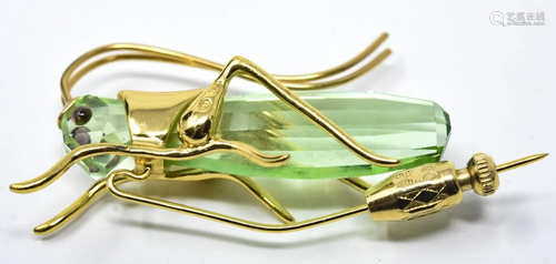 Swarovski Crystal Vermeil Sterling Grasshopper Pin