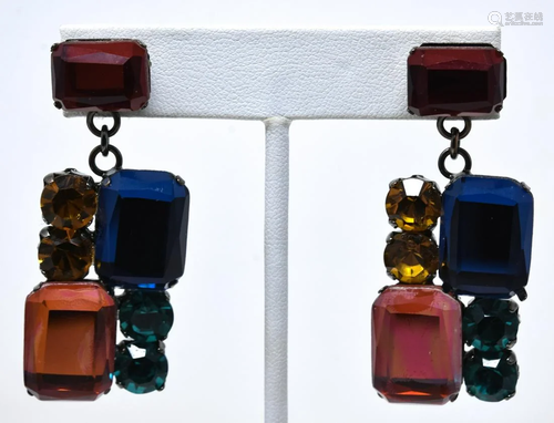 C 1990 Pair Geometric Drop Paste Earrings