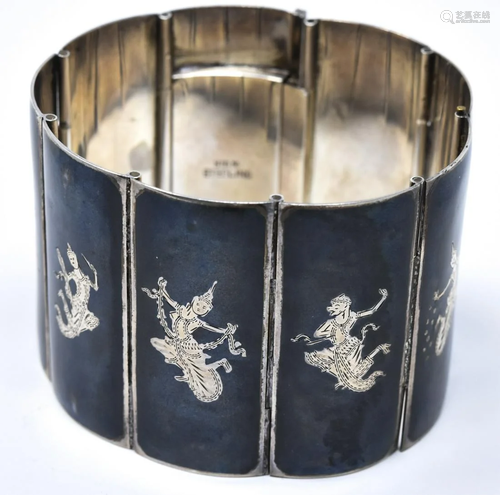 Sterling Silver Siam Niello Dancer Panel Bracelet