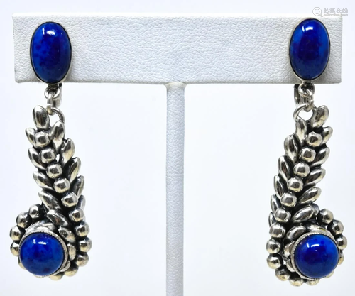 Pair Napier C 1940 Lapis Cabochon Earrings