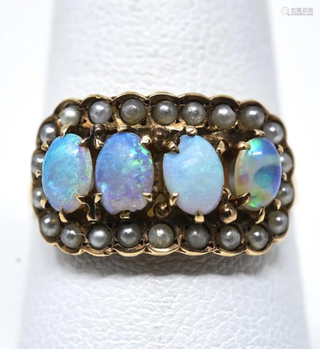 Antique C 1900 10k Gold Opal Pearl Ring