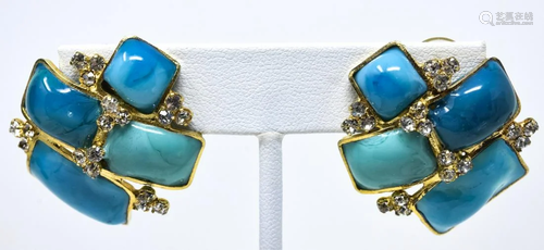 Pair Maison Gripoix Poured Glass Clip Earrings