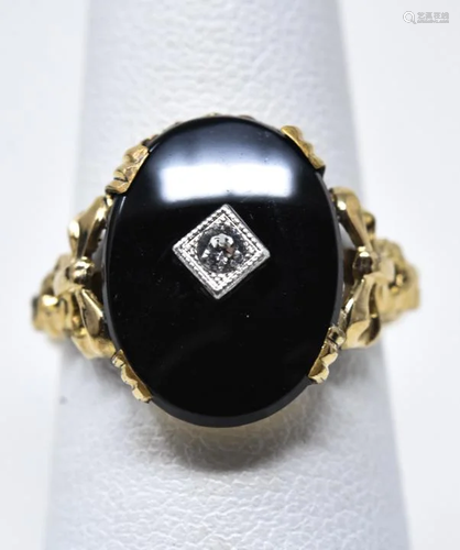 10k Gold Filled Onyx & Clear Paste Ring