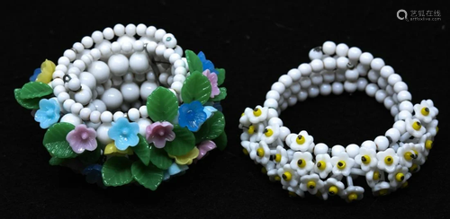 2 C 1950 White Glass Floral Design Bracelets