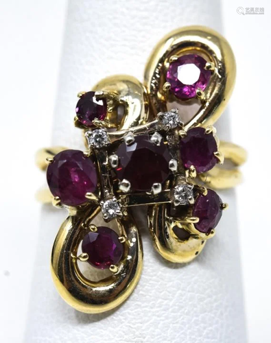 14k Yellow Gold Natural Ruby & Diamond Ring