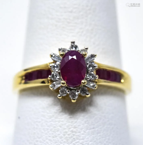 14k Yellow Gold Natural Ruby Diamond Ring