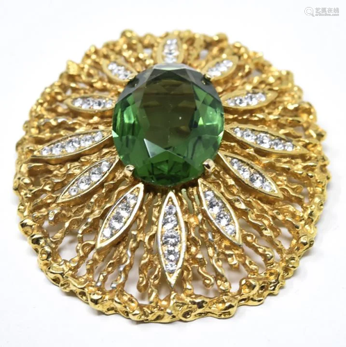 Panetta Tourmaline Crystal & Gilt Brooch / Pendant