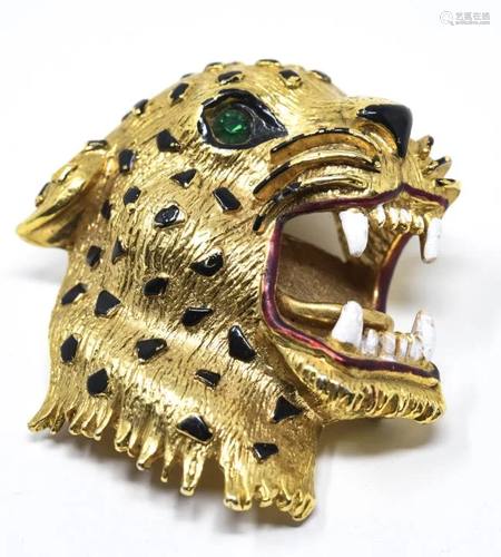 C 1970 3D Gilt & Enamel Leopard Brooch