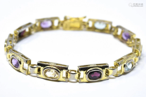 Gilt Sterling & Rainbow Natural Stone Bracelet