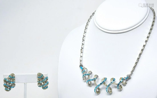 C 1950 Coro Craft Aqua Paste Necklace & Earrings