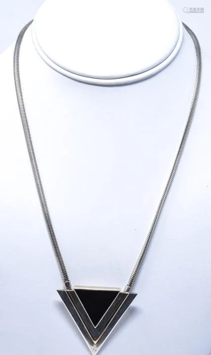 M + J Savitt Sterling 14K & Onyx Chevron Necklace