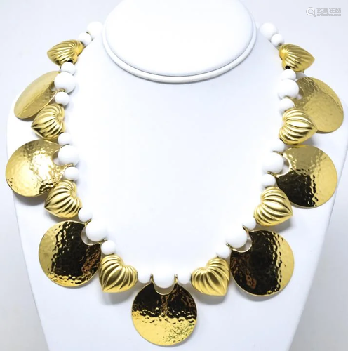 Trifari C 1975 Gilt Disc & Acrylic Bead Necklace