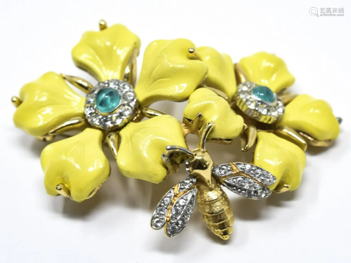 C 1975 Jomaz Yellow Flower Brooch / Pin