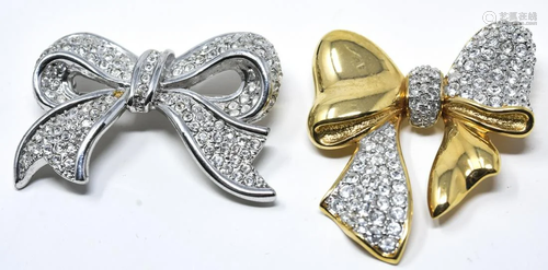 2 Signed Designer Retro Design Bow Pins / Brooches