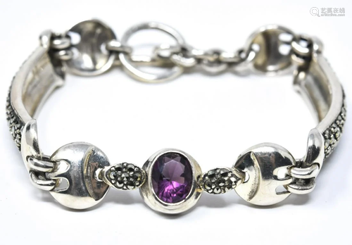 Sterling Silver Marcasite & Amethyst Bracelet