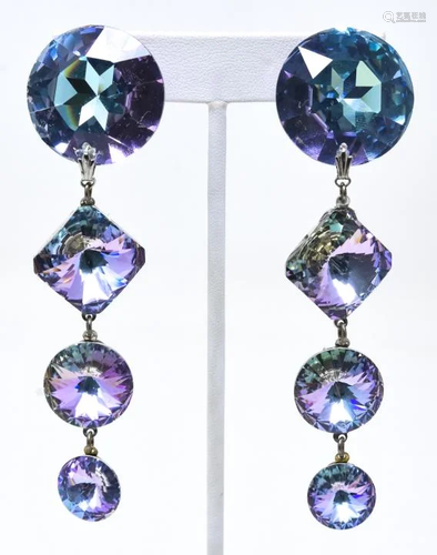 C 1980s Large Faceted Purple Alexandrite Earrings