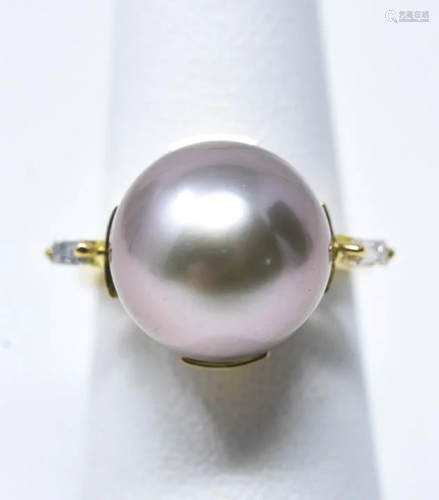 18k Gold Diamond South Sea Pearl Ring