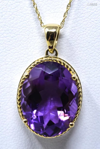 14k Yellow Gold & Amethyst Pendant Necklace