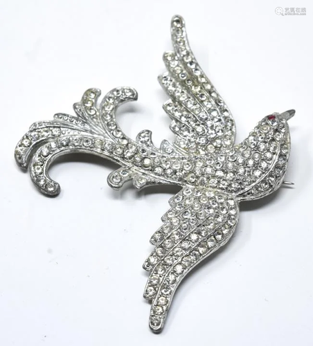 C 1930s Pave Paste Bird in Flight Motif Brooch