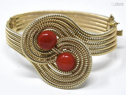 Vintage Bergere Bracelet w Faux Red Coral Accents