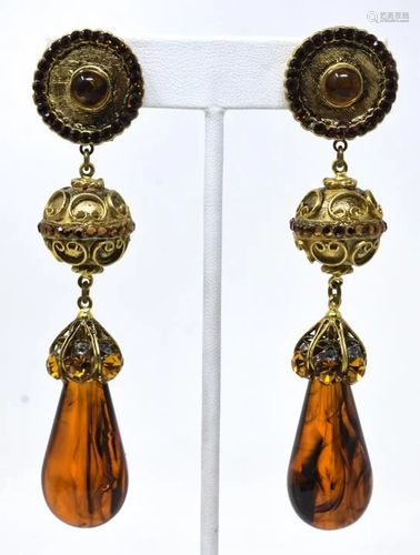 Pair Vintage C 1980s Faux Citrine & Amber Earrings