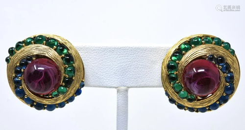 Pair C 1970 Trifari Mughol Design Clip Earrings