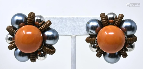 Pair 1960s Chunky Beaded Bakelite Earrings