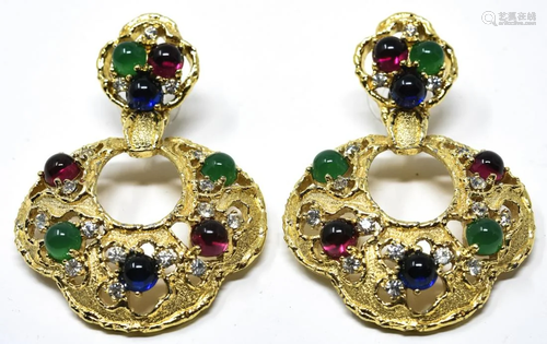 Large Vintage Jomaz Gilt & Rhinestone Earrings