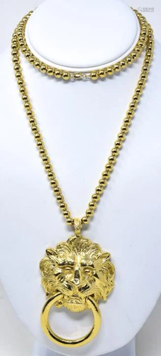 C 1980 Kenneth Lane Gilt Lion Doorknocker Necklace