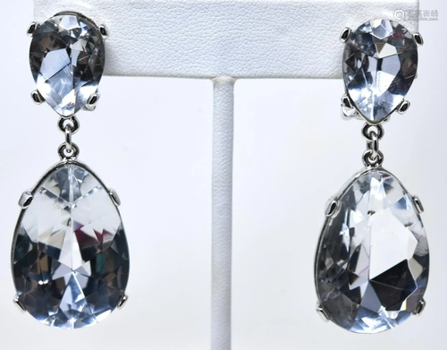 Pair KJL Clear Rhinestone Statement Drop Earrings