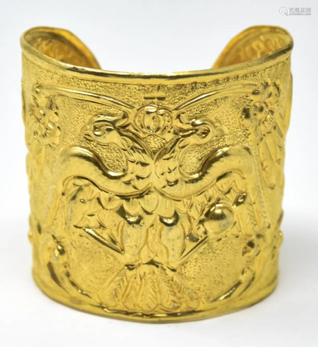 Gilt Cuff Bracelet W Embossed Repousse Eagle