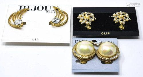 3 Pairs Vintage 1980s Gilt Meal Clip Earrings